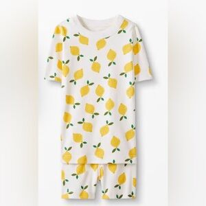 Hanna Andersson Short John Pajama Set Girl 5T Lemonade White organic cotton